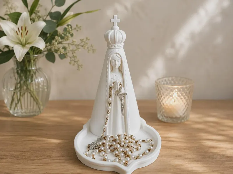 Porte-chapelet Vierge Marie avec plateau, décoration catholique pour coin prière, cadeau religieux