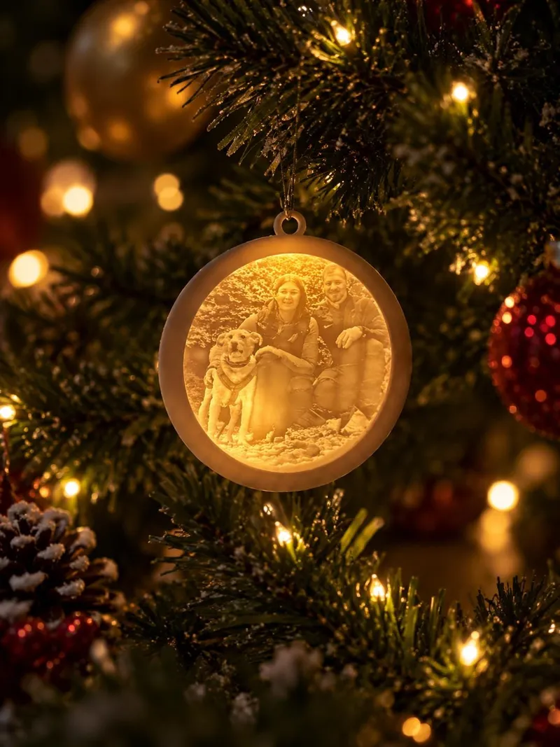 Boule de Noël personnalisée avec photo – Décoration lumineuse et cadeau souvenir unique