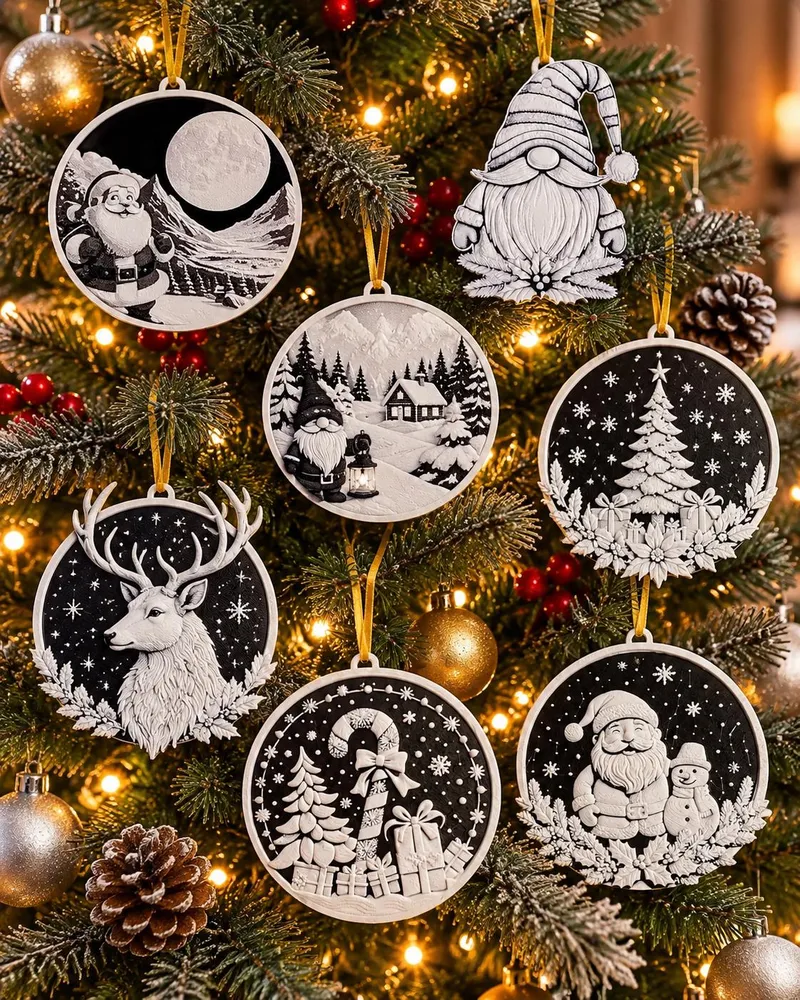 Décorations de sapin de Noël | Père Noël & scènes d'hiver