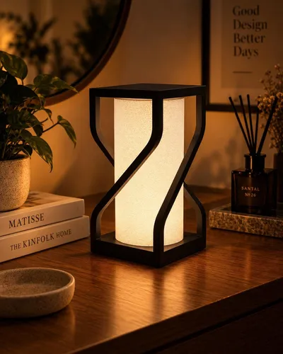NÉORA – Lampe Sculpturale Moderne | Lampe Déco Design Noir | Lumière d’Ambiance Chaleureuse | Lampe de Chevet Contemporaine