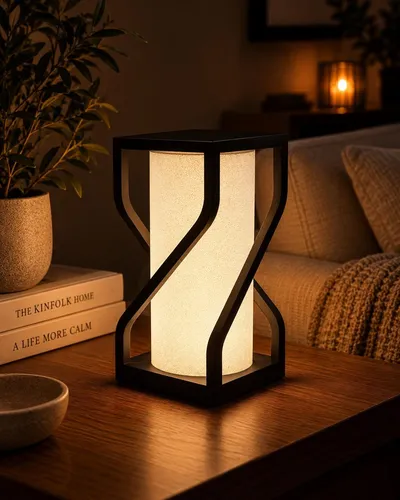NÉORA – Lampe Sculpturale Moderne | Lampe Déco Design Noir | Lumière d’Ambiance Chaleureuse | Lampe de Chevet Contemporaine